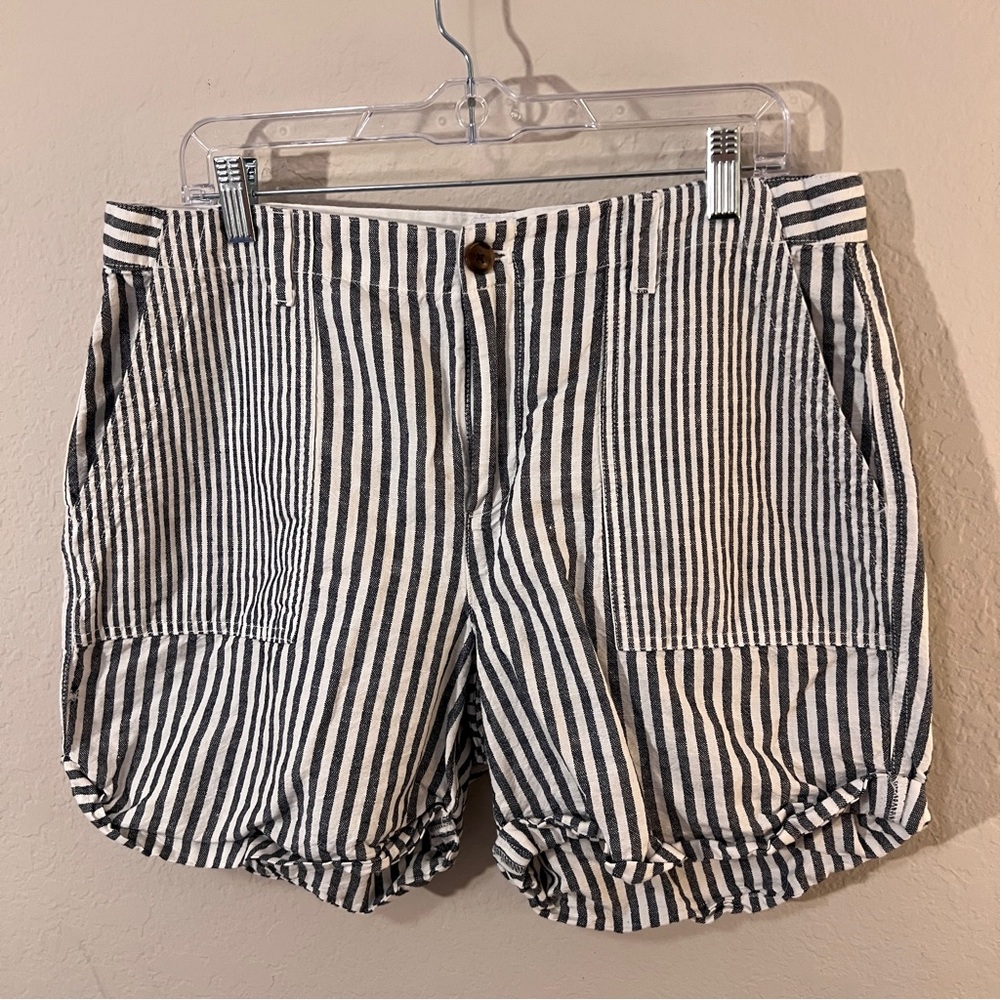Gap Girlfriend Chino Shorts | Size 14 | Linen Cotton Blend | Navy White Stripe